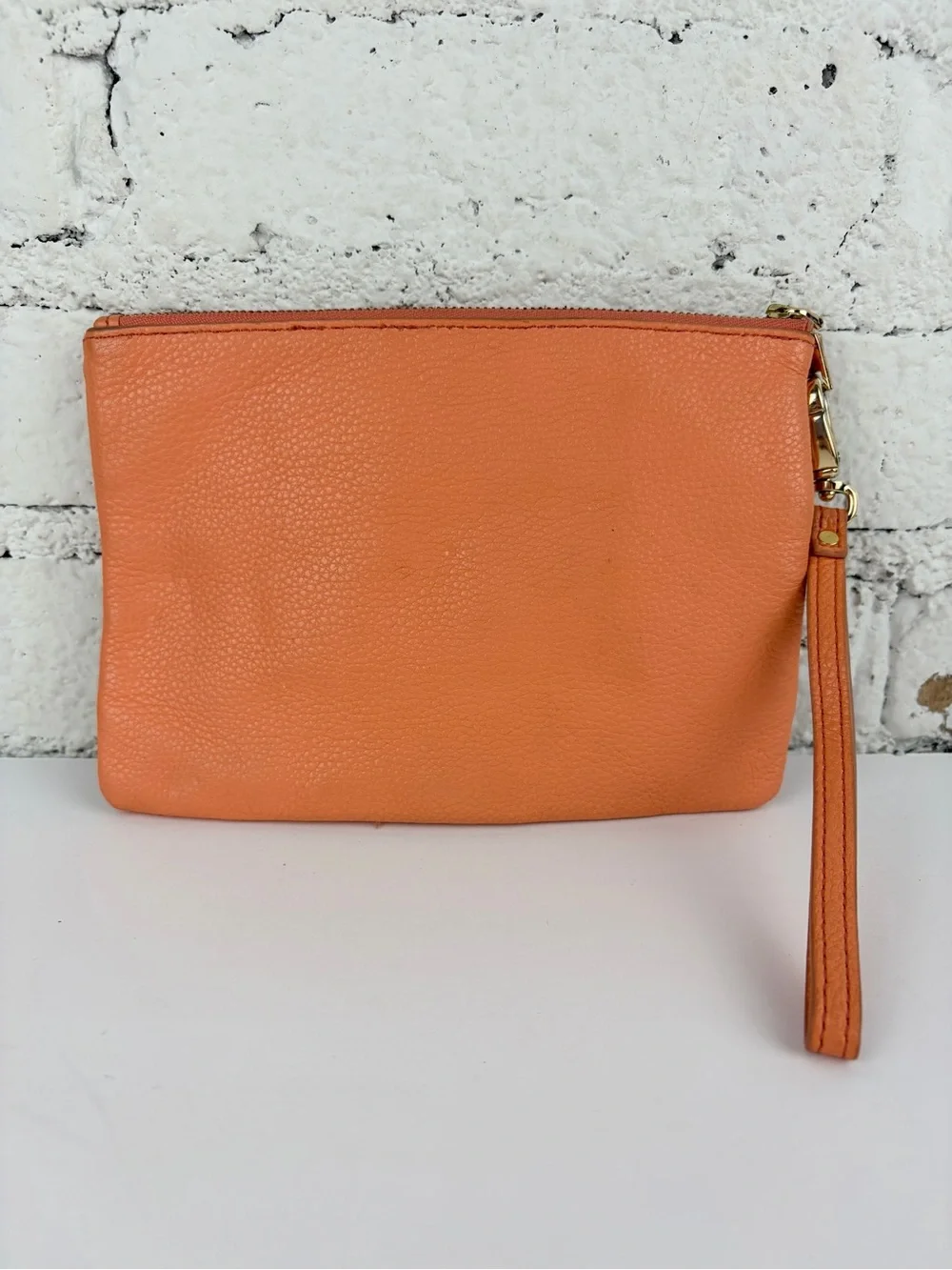 Fossil Cowhide Leather Coral Pink Wristlet Clutch Wallet Bag